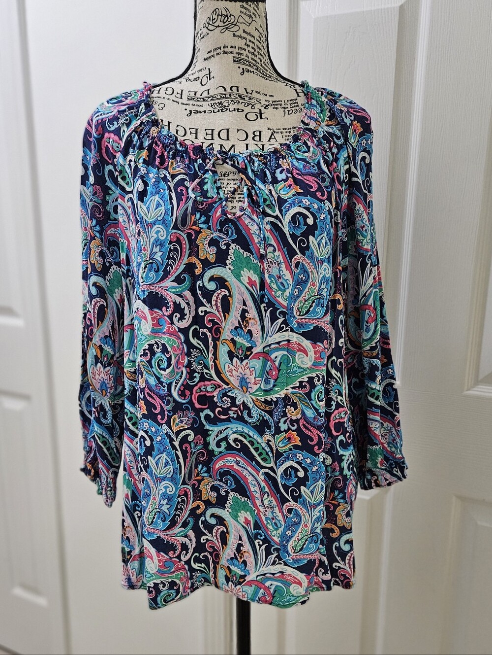 Talbots Multicolor Paisley Off-Shoulder Tunic - Navy Base. Large